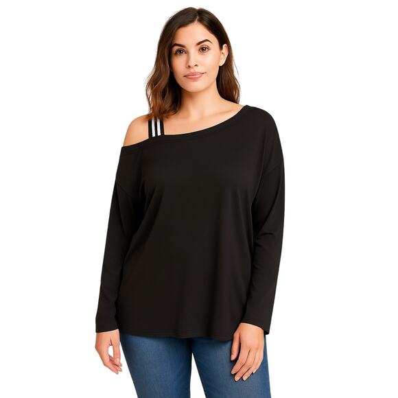 Cabi Black Long Sleeve Tee with Black and White Shoulder Strap Size XL - Picture 1 of 5